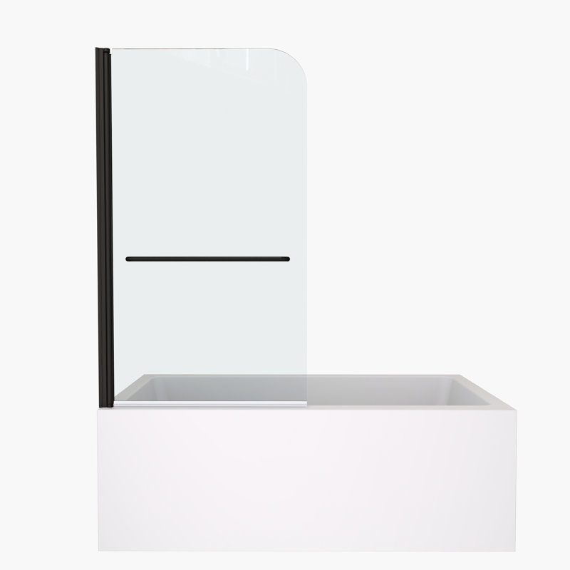 Porte de douche de baignoire 3458 avec verre trempé transparent et barre à serviettes - Noir mat, avec joint d'étanchéité à charnière 180 degrés pour empêcher l'eau d'éclabousser hors du support pivotant fiable de 1/4 po