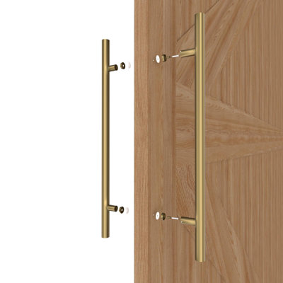 Titanium Gold Round Barn Door Handles 12"/16"/18"/24"/36"/48"/59'', Pull Push Long French Door Handle Double Sided, Large Front Exterior Shower Door Pull Handles