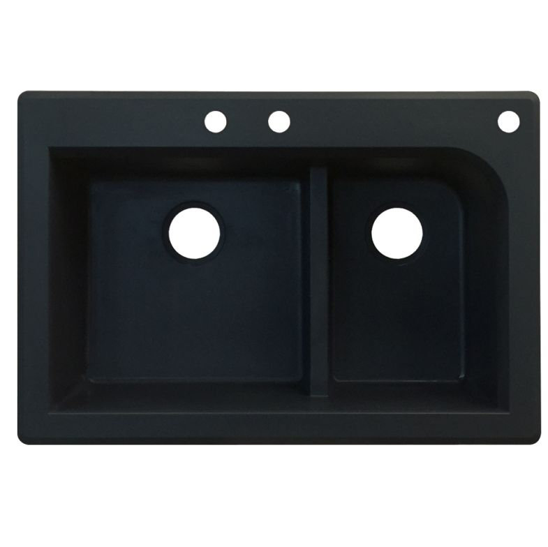 Évier de cuisine à double cuves l 33 po x l 22 po Radius, 3 trous, Noir