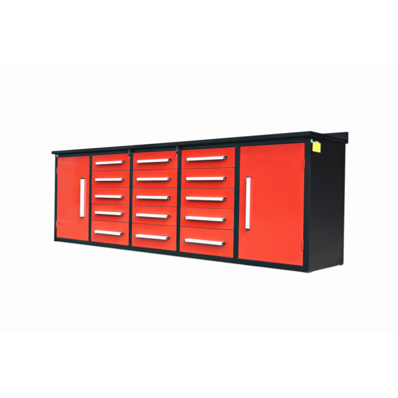Armoire de rangement avec tiroirs et armoires, Rouge