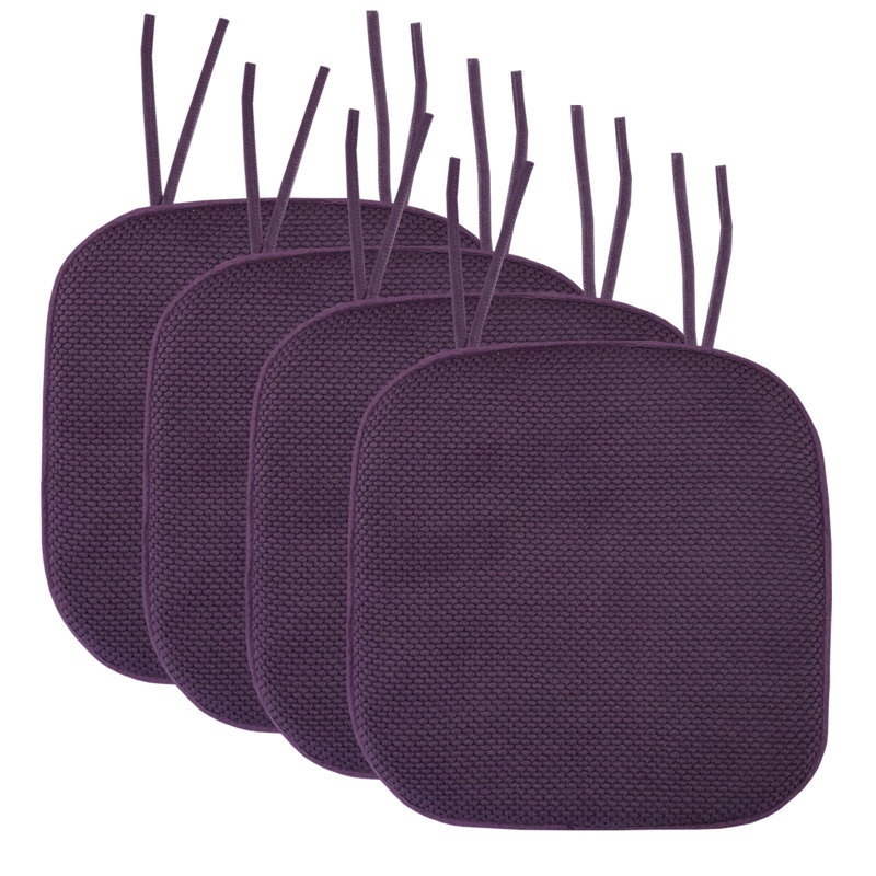 Honeycomb Memory Foam Non-Slip 16" x 16" Chair Cushion Pad with Ties, Eggplant, 2