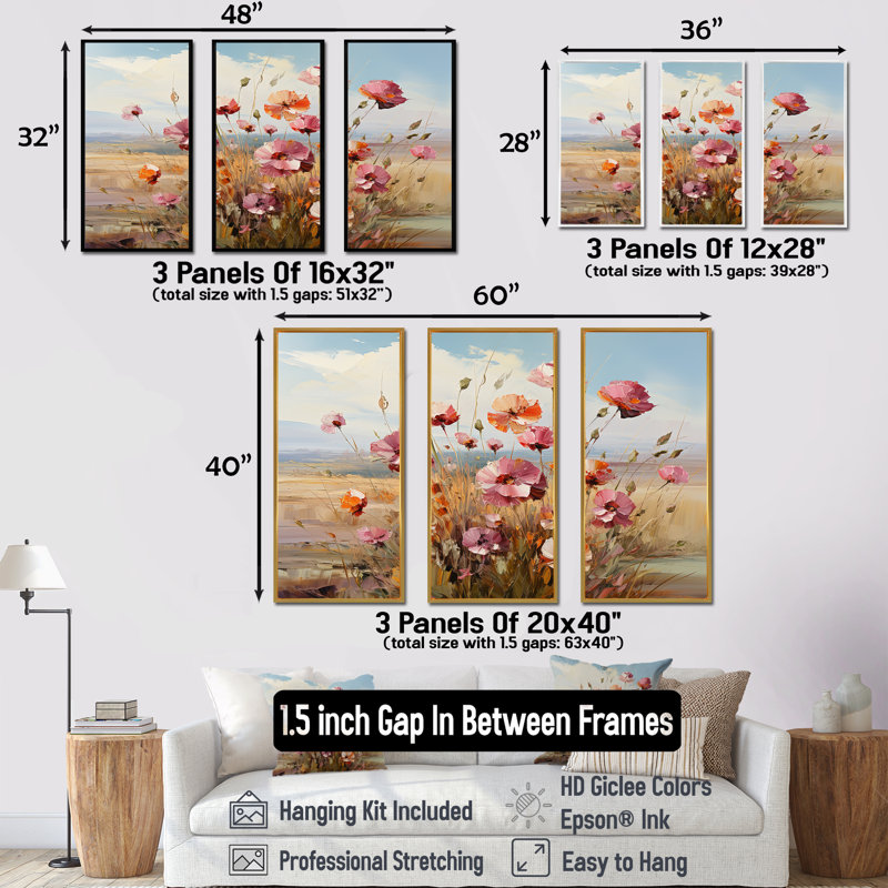 Mauve œillets, charme de campagne I - ensemble d'art sur toile, Cadre flottant blanc, H 40 po x l 60 po x P 1 po