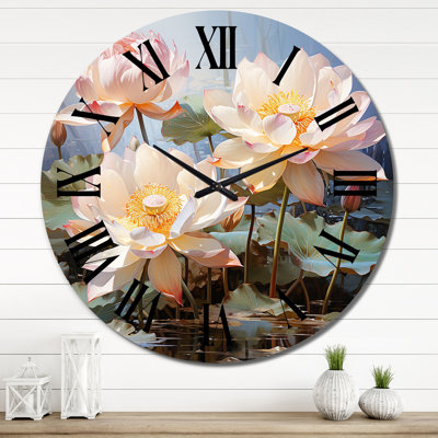 Blanc blanc jaune lotus romantique impression - horloge murale florale