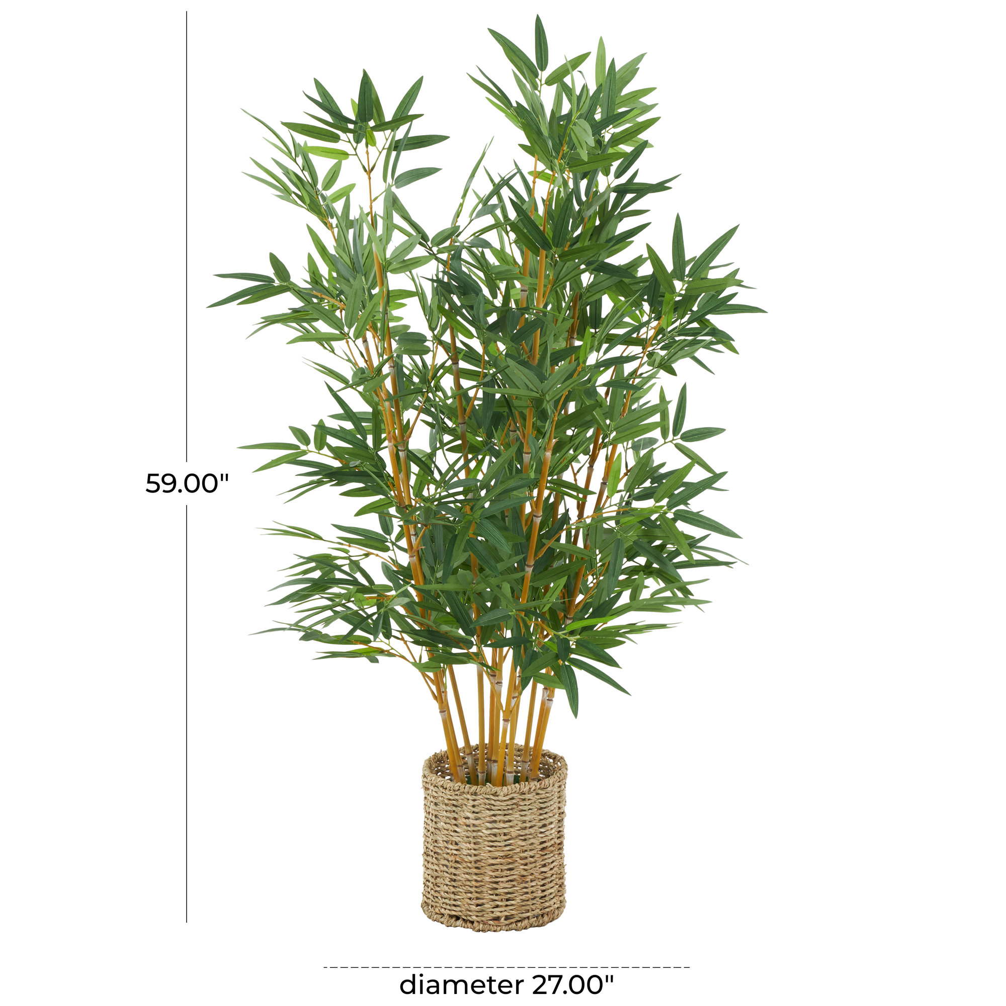 Cole And Grey Faux Foliage Artificial Tree With Realistic Leaves And Brown Seagrass Pot, 59" H x 27" W x 27" D, Light Brown