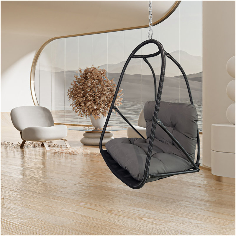 Without Stand Swing Egg Chair  Indoor Outdoor Wicker Rattan Patio Basket Hanging Chair With C Type Bracket , With Cushion And Pillow,Patio Wicker Folding Hanging Chair( Special Construction Cup Holder