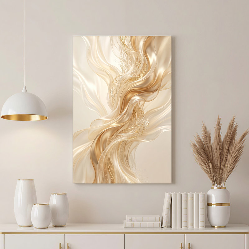 Toile abstraite abstraite or et crème, 24"H x 16"W
