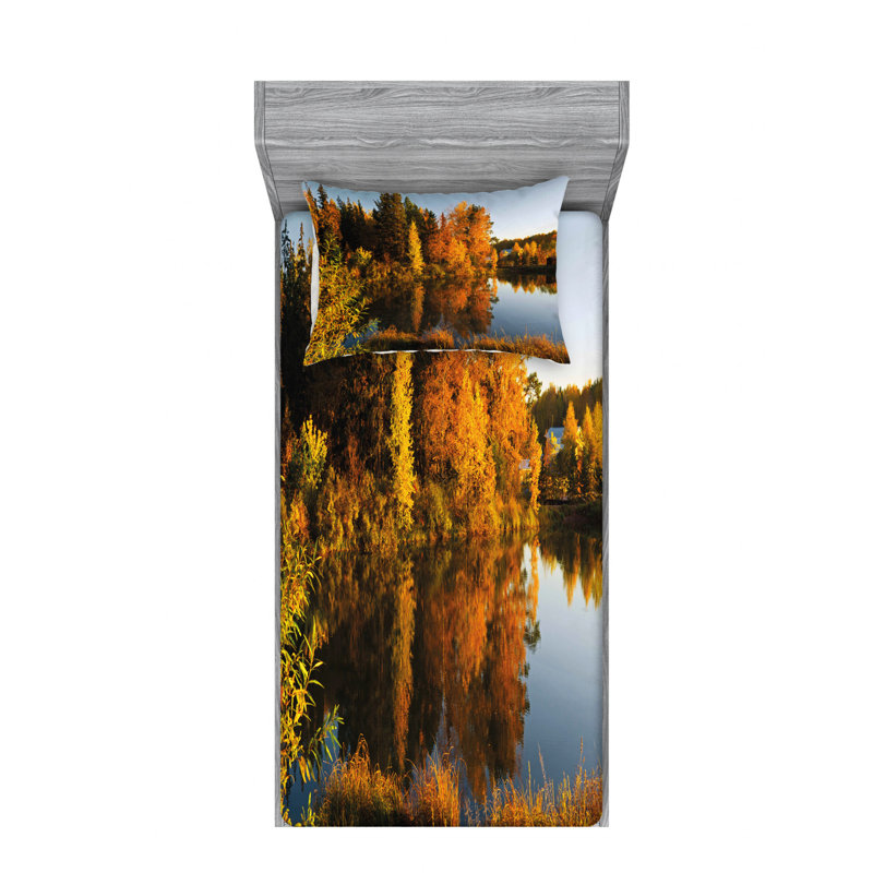 Ensemble de draps Lake at Sunset Rays, Ensemble de draps pour lit simple avec drap-housse