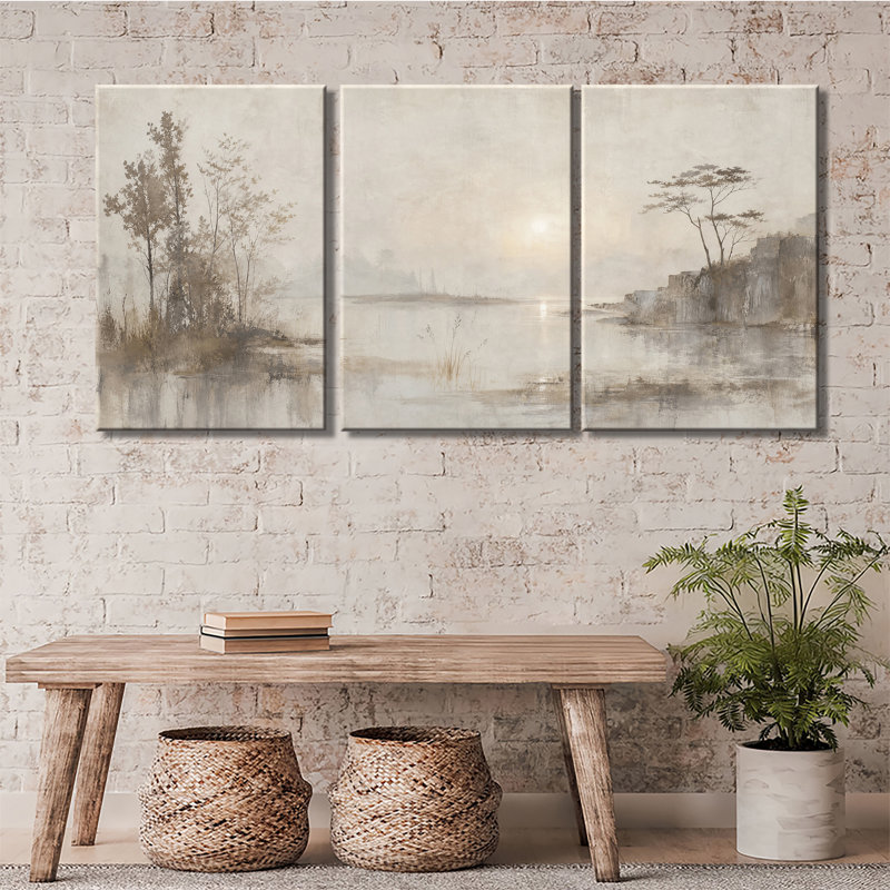 Toile, art mural, paysage de brume au bord du lac, impression de paysage pour la salle à manger de la chambre à coucher