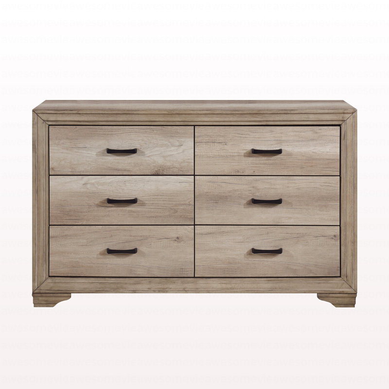 Commode 6 tiroirs 1 finition naturelle avec quincaillerie noire