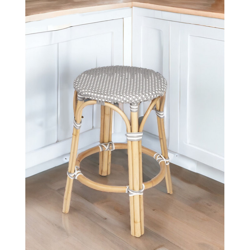 Chaise de bar Charlotte, Tabouret de comptoir (siège d'une hauteur de 24 p, Gris / Blanc, Brun