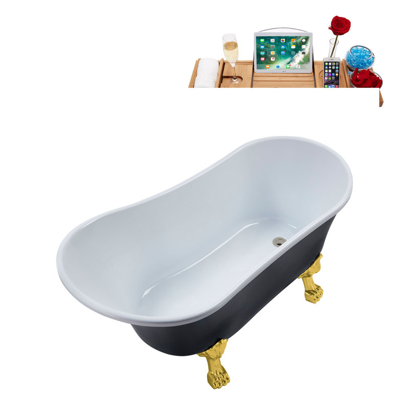 59.1'' x 27.6'' Soaking Acrylic Bathtub, Brushed Nickel, Polished Gold