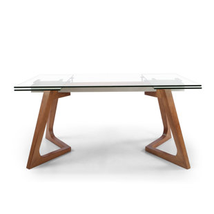 Extendable Glass Top Solid Wood Base Dining Table