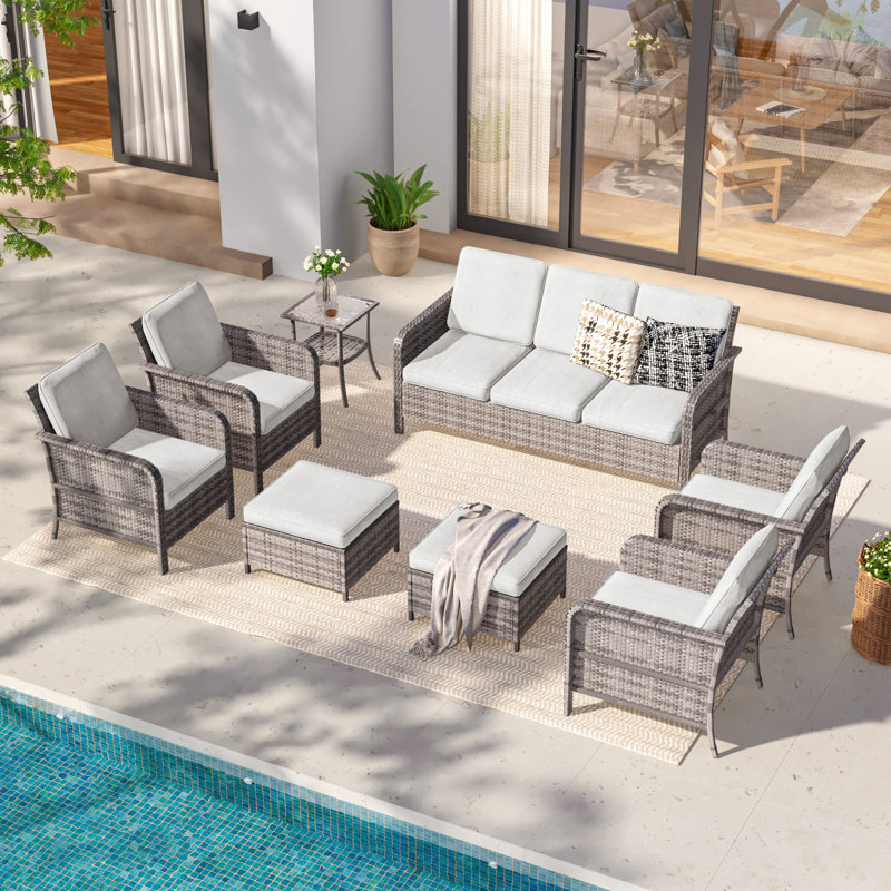 Ensemble de canapé de patio 6 pièces avec table, osier en rotin de polyéthylène pour terrasse, terrasse et cour, Gris plomb