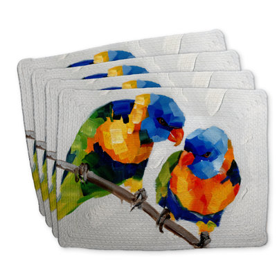 Ensemble de 4 napperons en polyester tressé Couple de perroquets