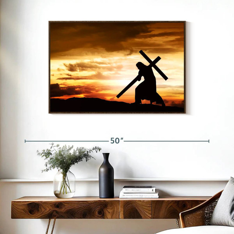 Jésus-Christ, 37 po x 25 po, Cadre flottant noyer