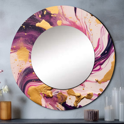 Purple And Pink Strokes VIII - Fractals Large Round Mirror