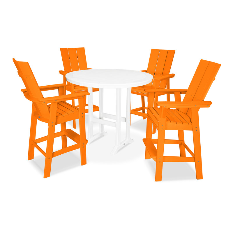 Ensemble de bar à chevalet 5 pièces POLYWOOD Modern Curveback Adirondack, Tangerine / blanc