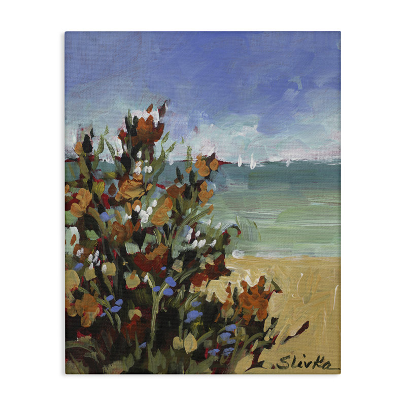 Art mural sur toile, "Voiliers à distance avec fleurs", design par JANE SLIVKA, H 20 po x l 16 po