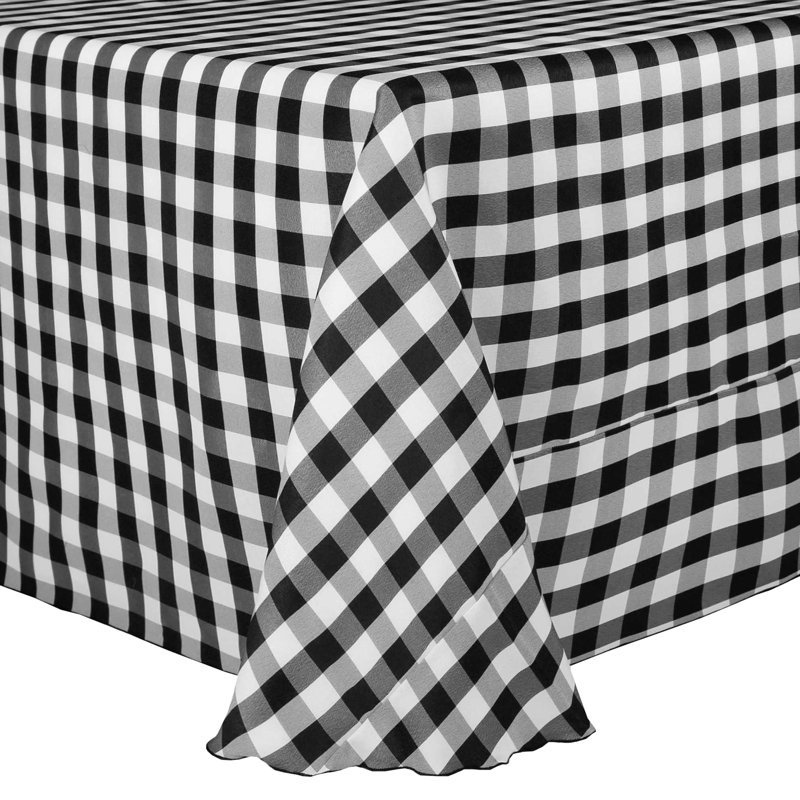 Gracie Oaks - Rectangular Polyester Gingham Checkered Tablecloth, 132" x 108", Black/White, 5