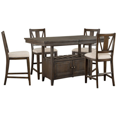 Extendable Counter Height Dining Table With 4 Counter Chairs