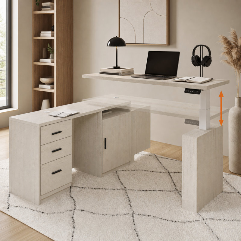 63'' W L-Shaped Electric Height Adjustable Desk