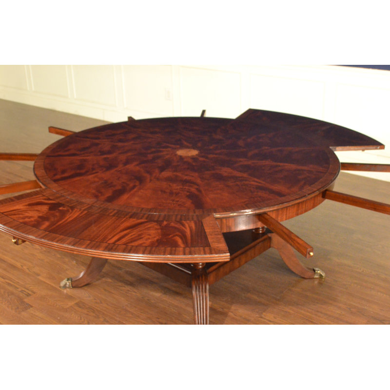 84" Round Perimeter Leaf Mahogany Dining Table