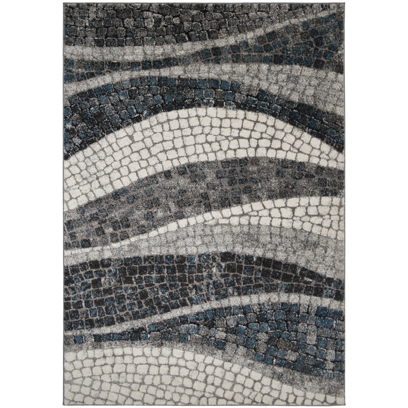 Tapis gris / bleu Isla, Rectangle 5 pi 3 po x 7 pi 3 po