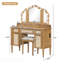 Ensemble de coiffeuse avec tabouret, 13 ampoules Hollywood et 3 modes d'éclairage pour coiffeuse, grande coiffeuse à miroir pliable en trois avec tabouret rembourré, station de charge et beaucoup de rangement-133413175
