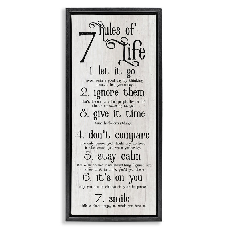 "Rules Of Life Motivating List", art mural encadré flottant noir par Lil 'Rue, H 25 po x l 11 po, Cadre flottant noir de jais