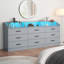 Commode à 9 tiroirs avec station de recharge, éclairage DEL RVB et compartiment de rangement ouvert, gris-1686615067