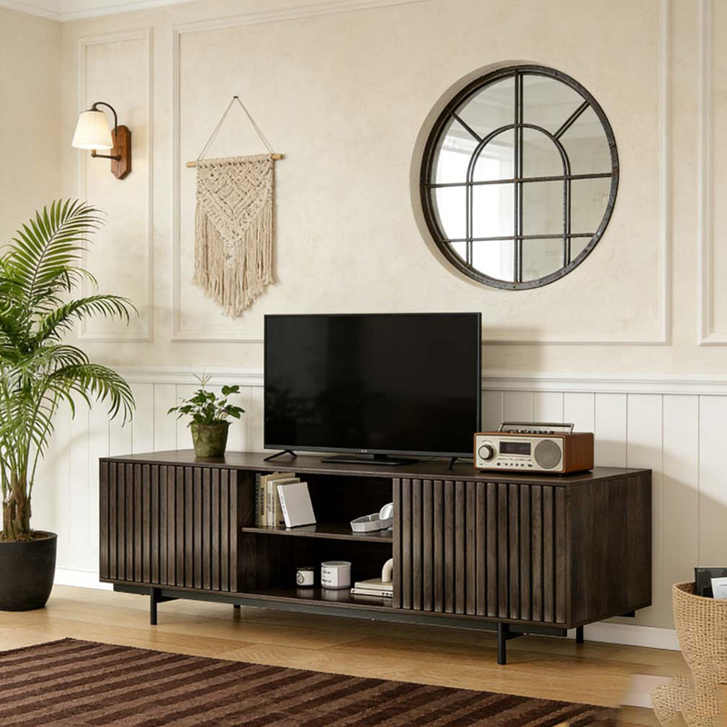 Modern TV Stand for TVs Up to 75", Natural Walnut