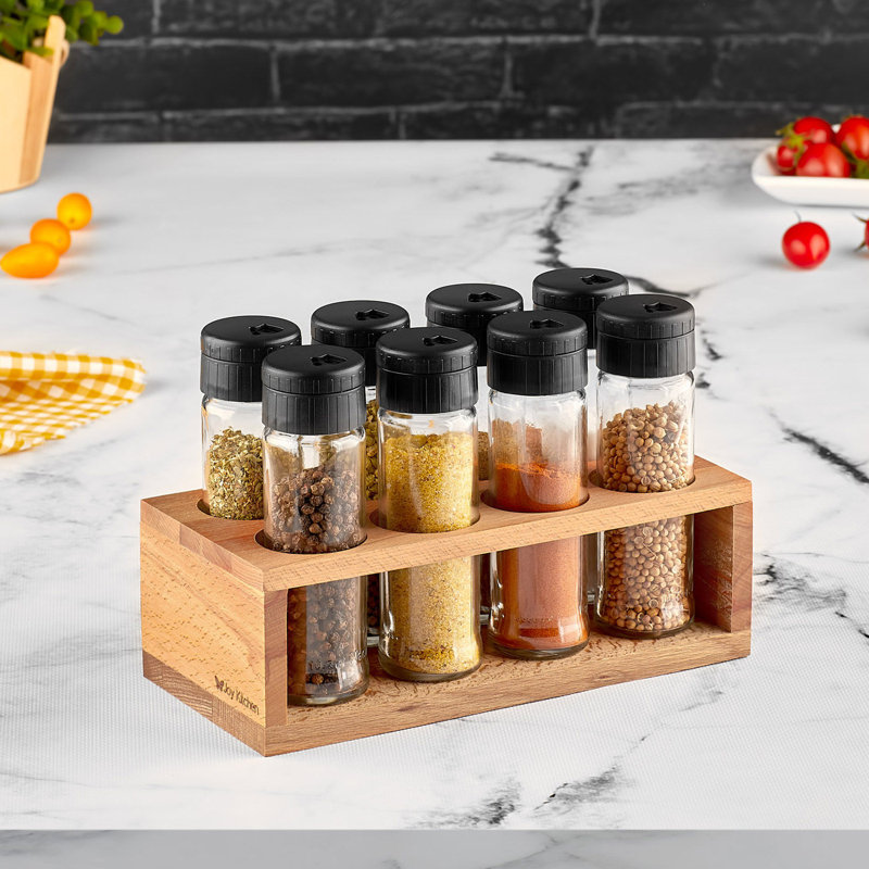Freestanding Wood Spice Jar & Rack Set