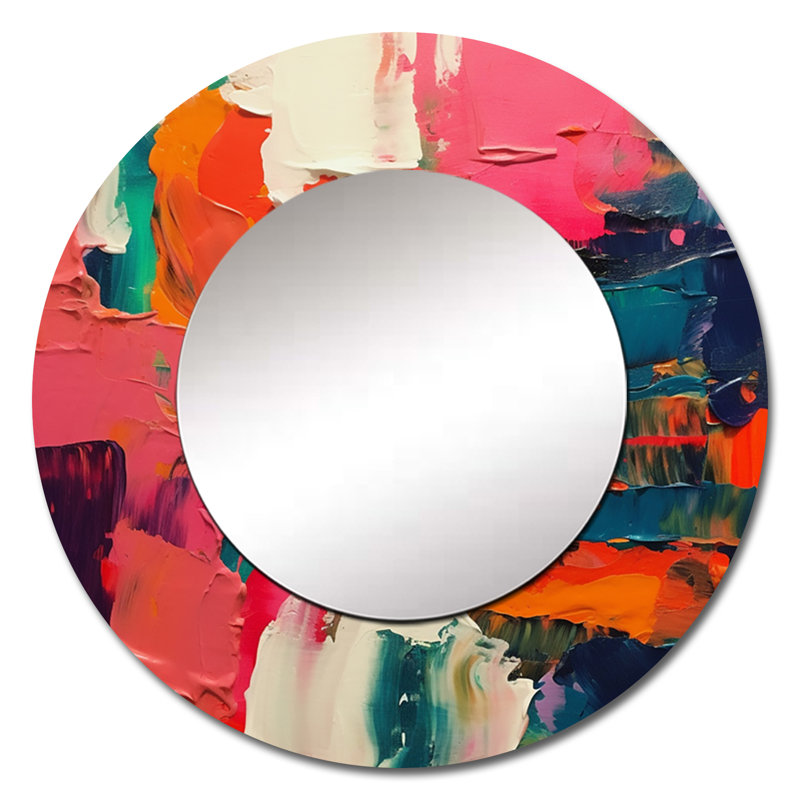 «Rose and Blue Fragments Of Reality» - grand miroir abstrait, miroir mural décoratif rond moderne, impression d'art en métal