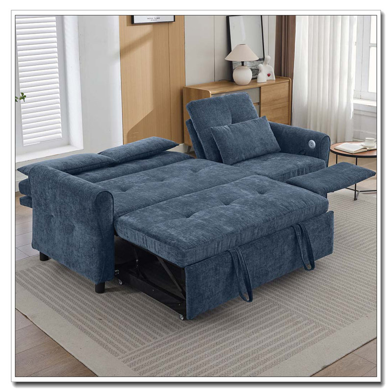 Canapé-lit escamotable en tissu 82 po Chenille, Bleu