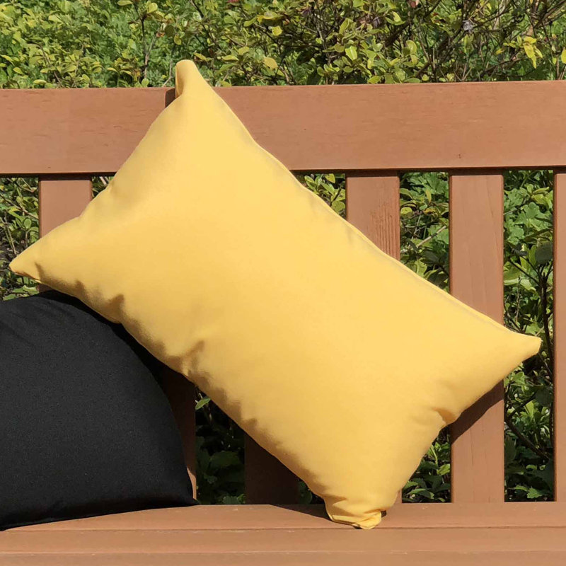 Sunbrella Fabric Solid Color Indoor/Outdoor Patio Garden Polyester Filled Lumbar Throw Pillows, Buttercup Yellow