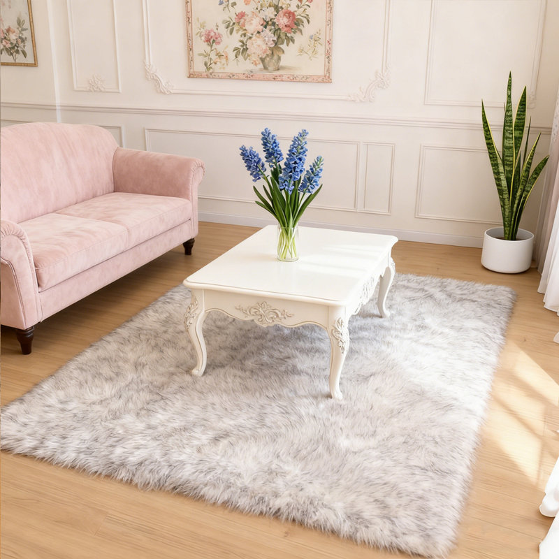 Plush Faux Sheepskin White Rug, Rectangle 8' x 10'