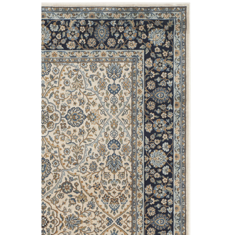 Godolphin Viscose Oriental Rug in Ivory/Navy, Rectangle 8' x 10'2"