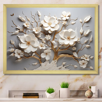 Orchidée blanche jardin de branches 10 - Art mural floral abstrait pour le salon