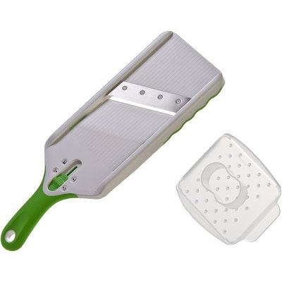 Cette trancheuse verte et multifonctionnelle dispose d'une épaisseur réglable, permettant de trancher facilement divers légumes et fruits de manière uniforme, ce qui rend la préparation des aliments de cuisine plus efficace.