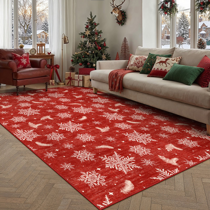 Tapis de vacances WinterJoy, Rouge, Rectangle 5'x 7'