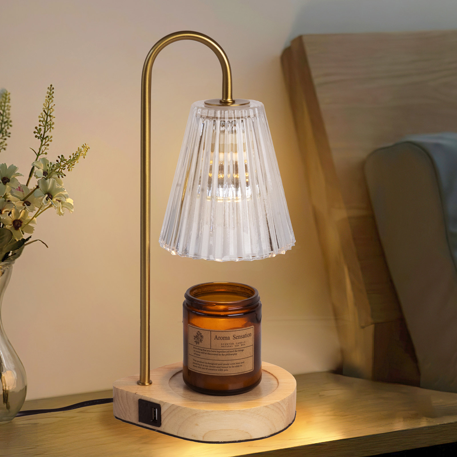 HELYIVLE Glass Tabletop Candle Holder, Candle Melting Table Lamp with