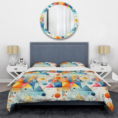 Blue And Orange Watercolor Triangle Blaze Box Stitch Geometric Shapes Duvet Cover
