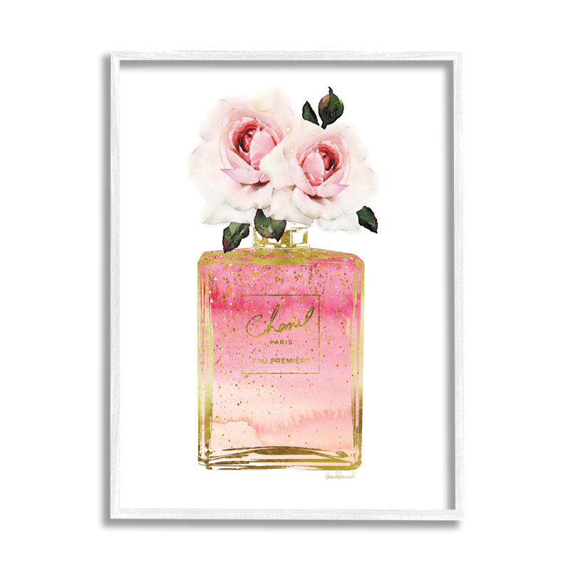 «Perfume Bottle with Roses», impression, H 14 po x l 11 po x P 1,5 po, Giclée encadrée blanc bord de mer