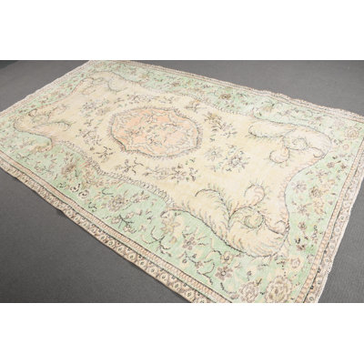 Large Vintage Oushak Turkish Rug in Green Tribal Design Perfect for Enhancing Living Room Decor