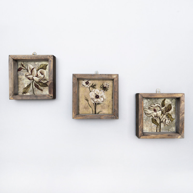 Superbes peintures décoratives en panneau de fibres à densité moyenne (ensemble de 3), cadres en bois de pin, 5,9 x 5,9 pouces | 100% panneau de fibres à densité moyenne de 0,12 po d'épaisseur, imprimé UV | Parfait pour la décoration intérieure, le salon et les espaces de bureau, et pour une présentation artistique élégante
