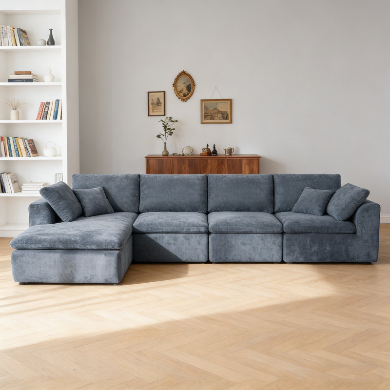 Canapé modulaire moderne en L avec méridienne, canapé modulaire compressé en velours côtelé de style minimaliste moderne, canapé-lit pour salon, chambre à coucher, lit confortable