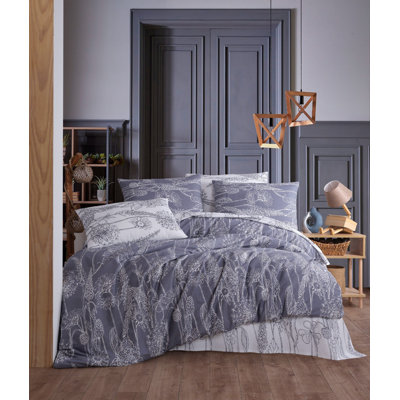 100% Cotton Ranforce Single Quilt Cover Set, Grey & White | Duvet Cover 60.6 x 78.7 inches & Pillowcase 19.7 x 31.5 inches | 140 Thread Count, Machine Washable at 104°F, Stylish Button & Envelope Closure