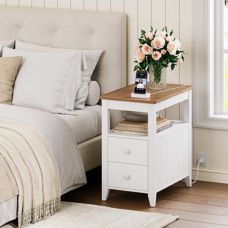 Tacito 23.6'' Tall 2-Drawer End Table with Storage and Charging Station, White