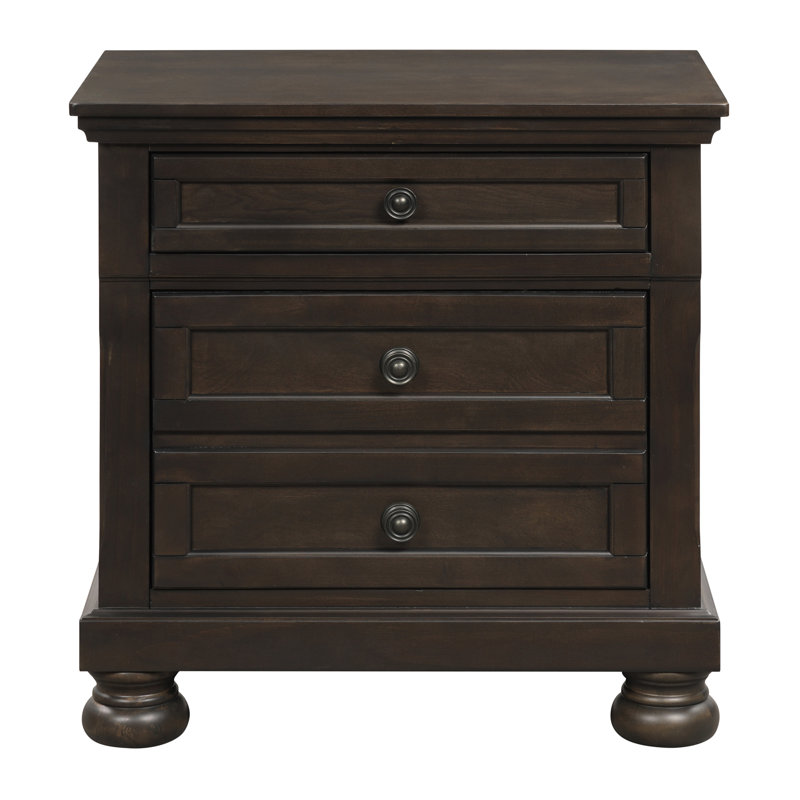 Transitional Design Nightstand Two Dovetail Drawers Bun Feet Wooden Furniture