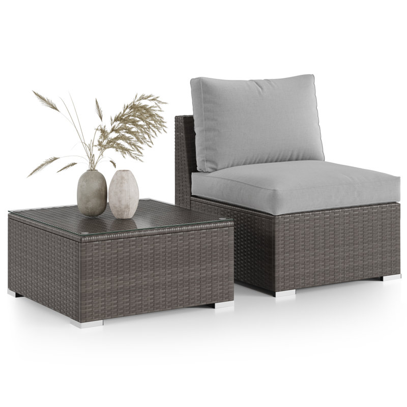 Ensemble de meubles de patio 2 pièces avec table basse PE Résistance à l'eau en rotin - Gris